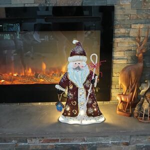 Wegmans 15.5 Inch Metal Santa Staff & Birdhouse Holiday Tea Light Candle Holder